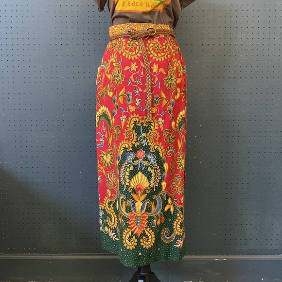 Vintage 70s paisley floral cotton maxi skirt - Picture 2 of 4